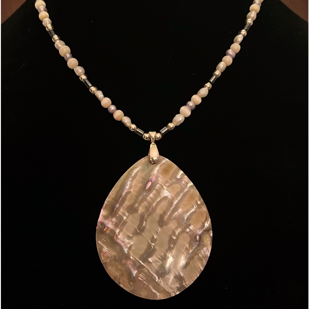 Handmade one of a kind sterling silver, freshwater pearl and abalone necklace